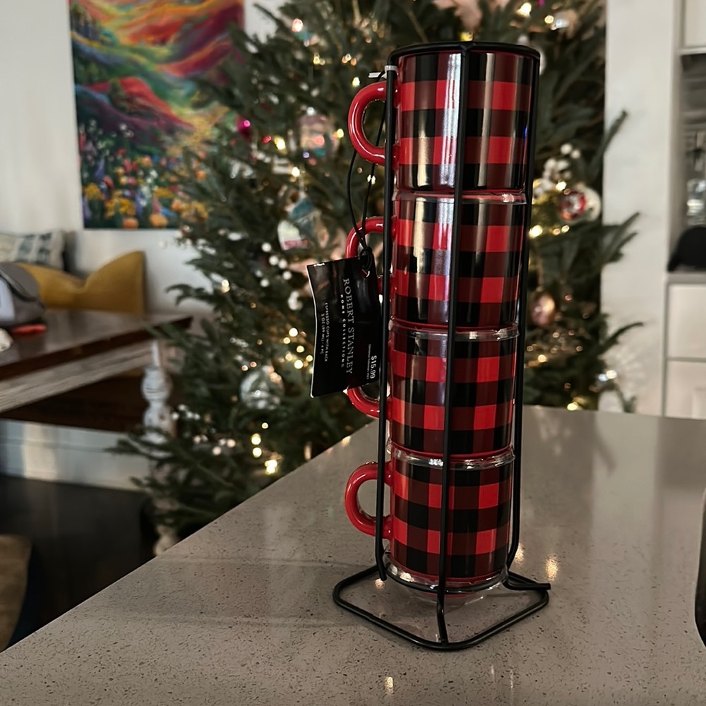 4 Holiday Espresso Cups with Rack